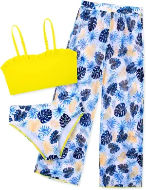 TUONROAD Girls 3 Pieces Bikini Bathing Suit with Rash Guard Pants Quick Dry Swimsuit Cover-Up Sets 6-12T