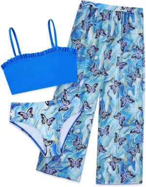 TUONROAD Girls 3 Pieces Bikini Bathing Suit with Rash Guard Pants Quick Dry Swimsuit Cover-Up Sets 6-12T