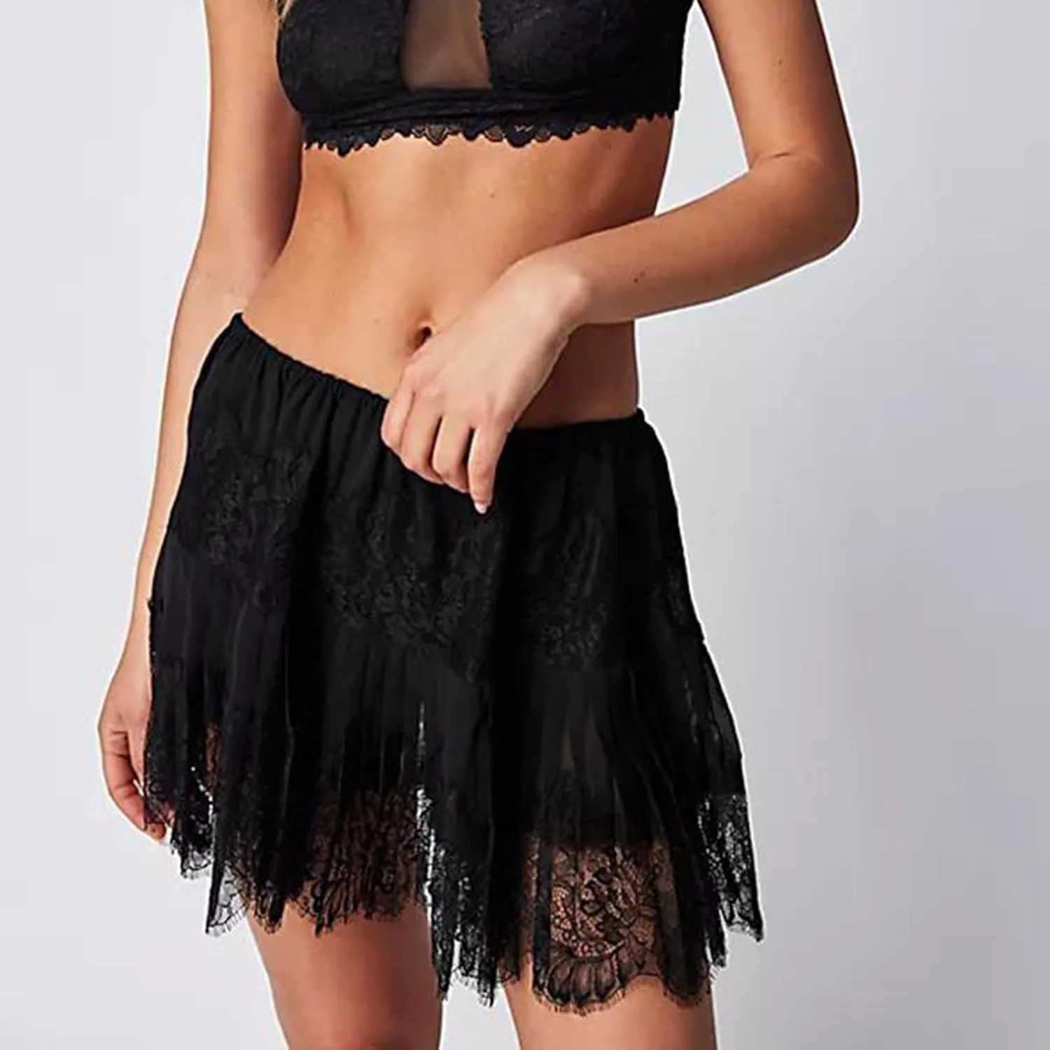UAURORAO Women Pleated Ruffle Lace Mini Skirt Y2k Patchwork Half Slips Short Skirts Low Rise Floral Mesh Underskirt