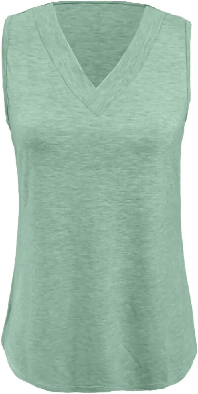 V Neck Tank Top Women Casual Sleeveless Loose Flowy Basic Dressy Casual Summer T-Shirt