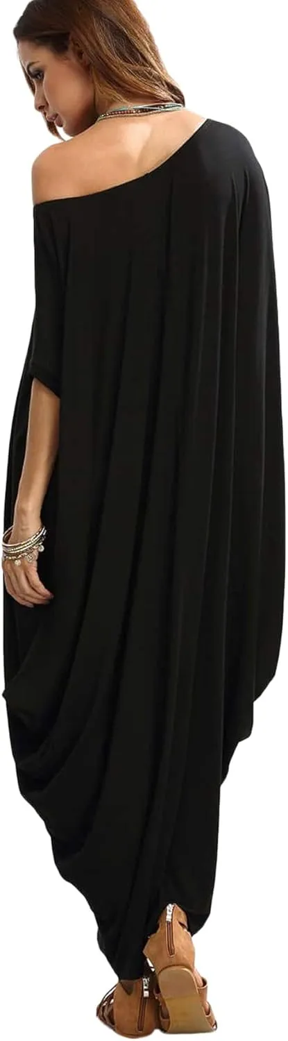 Verdusa Women's Boat Neck Dolman Sleeve Caftan Harem Oversized Maxi Dress