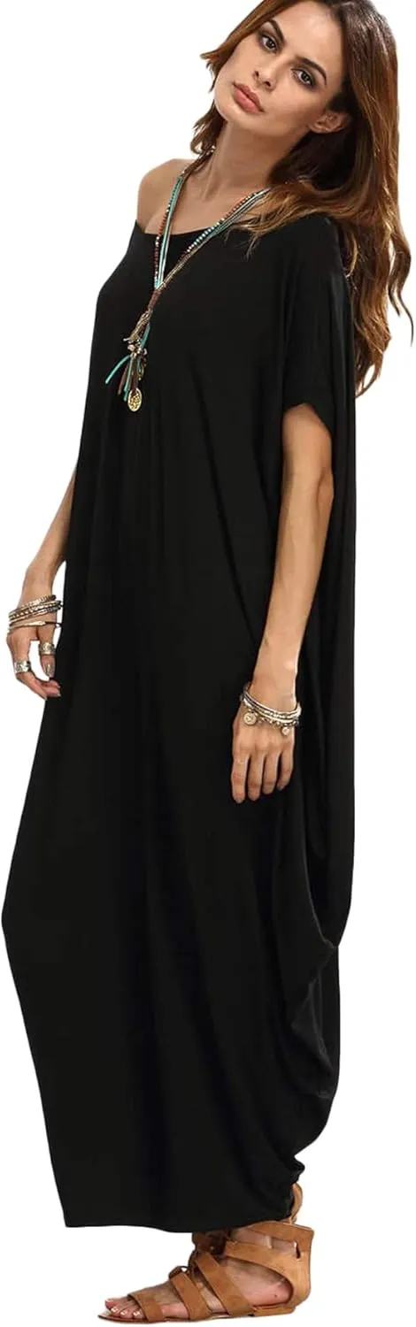 Verdusa Women's Boat Neck Dolman Sleeve Caftan Harem Oversized Maxi Dress