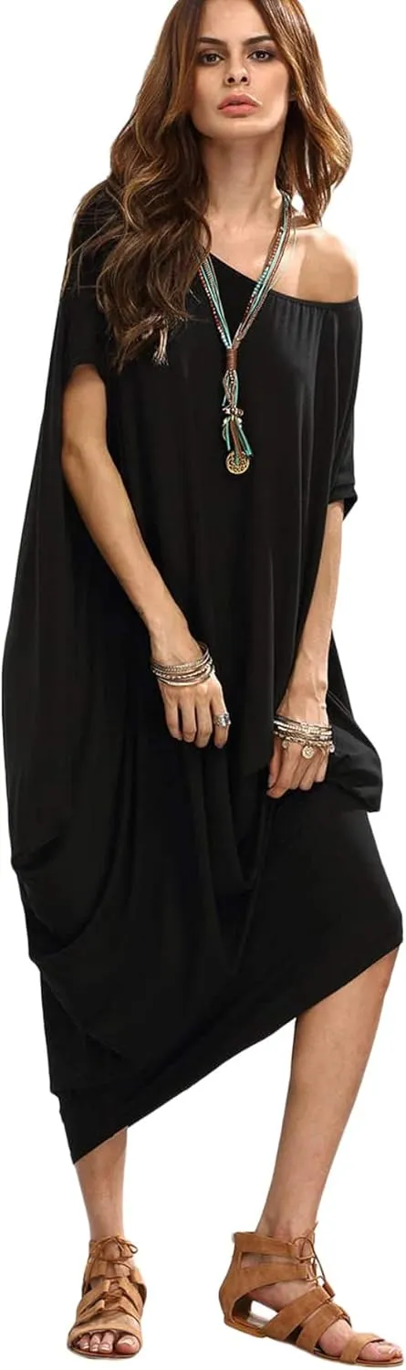 Verdusa Women's Boat Neck Dolman Sleeve Caftan Harem Oversized Maxi Dress