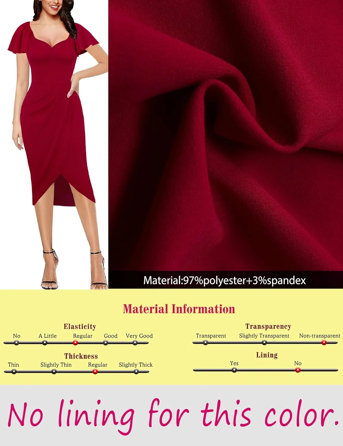 VFSHOW Womens V Neck Cocktail Ruffle Sleeve Wrap Slit Ruched Party Midi Dress Bodycon Work Business Sheath Pencil Dress