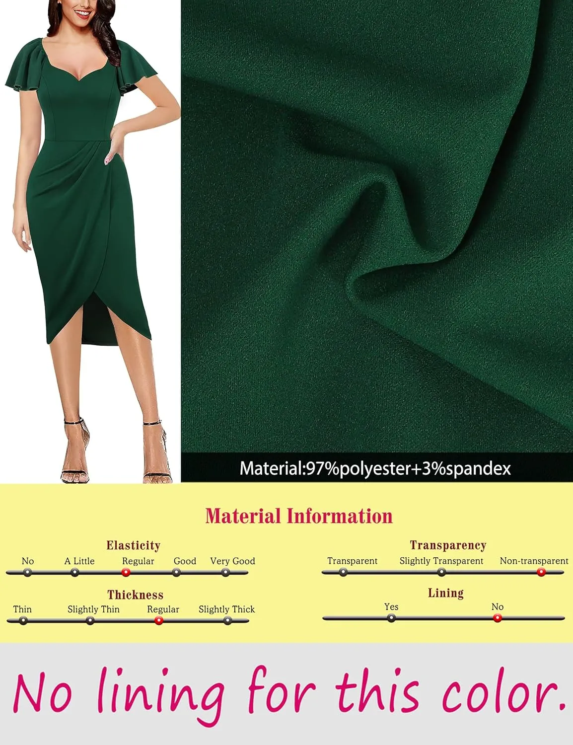 VFSHOW Womens V Neck Cocktail Ruffle Sleeve Wrap Slit Ruched Party Midi Dress Bodycon Work Business Sheath Pencil Dress