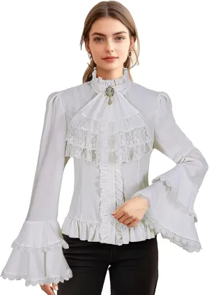 Victorian Blouse Womens Gothic Shirt Vintage Long Sleeve Lotus Ruffle Tops