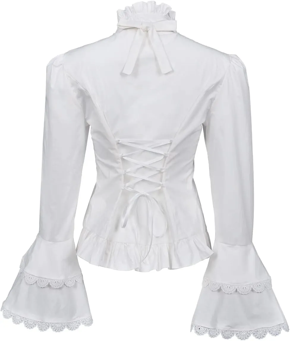 Victorian Blouse Womens Gothic Shirt Vintage Long Sleeve Lotus Ruffle Tops