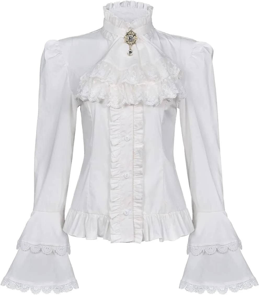 Victorian Blouse Womens Gothic Shirt Vintage Long Sleeve Lotus Ruffle Tops