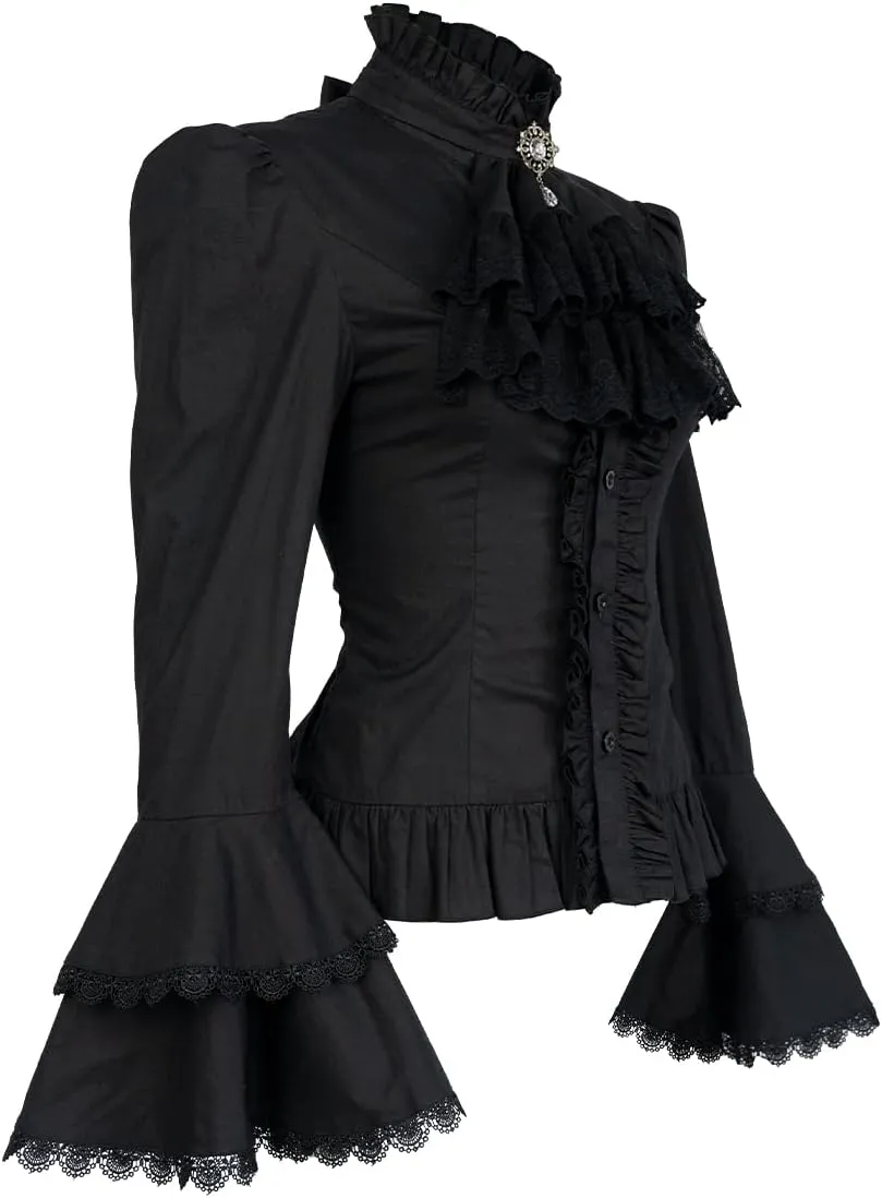 Victorian Blouse Womens Gothic Shirt Vintage Long Sleeve Lotus Ruffle Tops