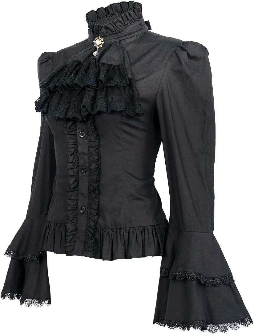 Victorian Blouse Womens Gothic Shirt Vintage Long Sleeve Lotus Ruffle Tops