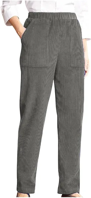 Vintage Corduroy Pants for Women Elastic High Waist Straight Wide Leg Pants Fall Winter Lounge Work Trousers w/Pocket