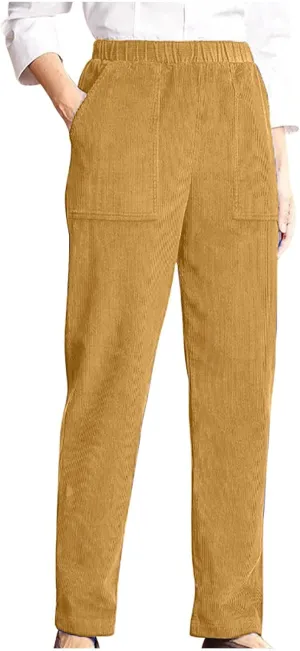 Vintage Corduroy Pants for Women Elastic High Waist Straight Wide Leg Pants Fall Winter Lounge Work Trousers w/Pocket