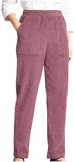 Vintage Corduroy Pants for Women Elastic High Waist Straight Wide Leg Pants Fall Winter Lounge Work Trousers w/Pocket
