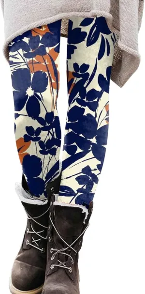 Vintage Printed Leggings Plus Size Women High Waist Tummy Slimming Compression Pants