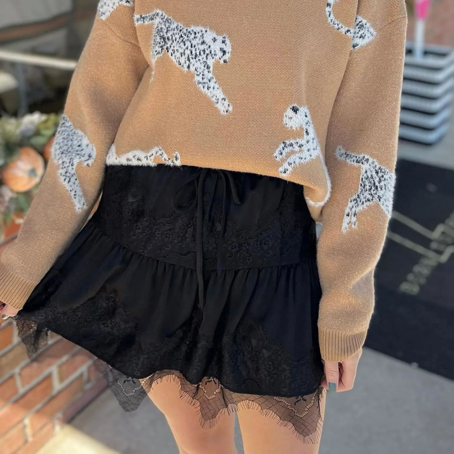 wdehow Women Y2K Lace Mini Skirt Low Rise Ruffle Pleated Layered Flowy Short Skirts