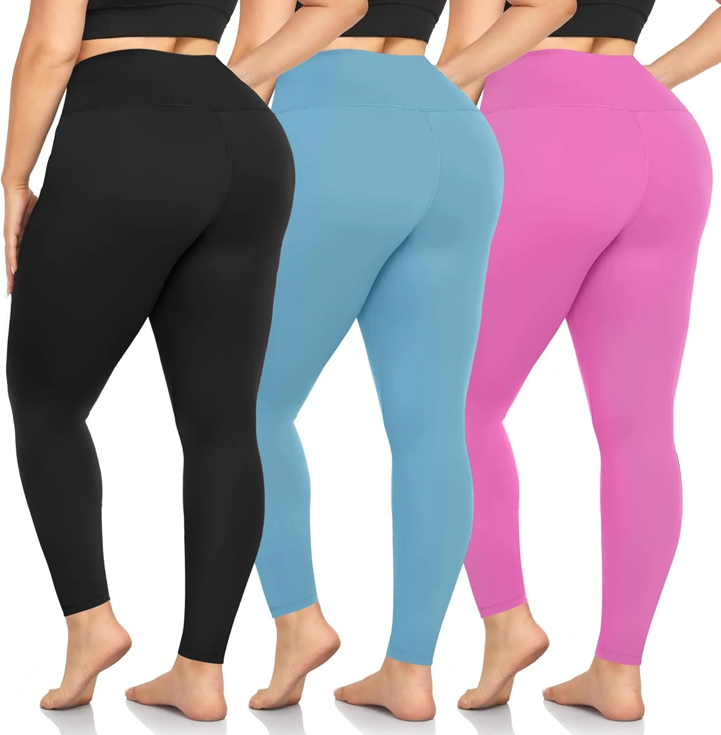 we fleece 3 Pack Plus Size Leggings for Women -Stretchy X-Large-4X Tummy Control High Waist Spandex Workout Yoga Pants