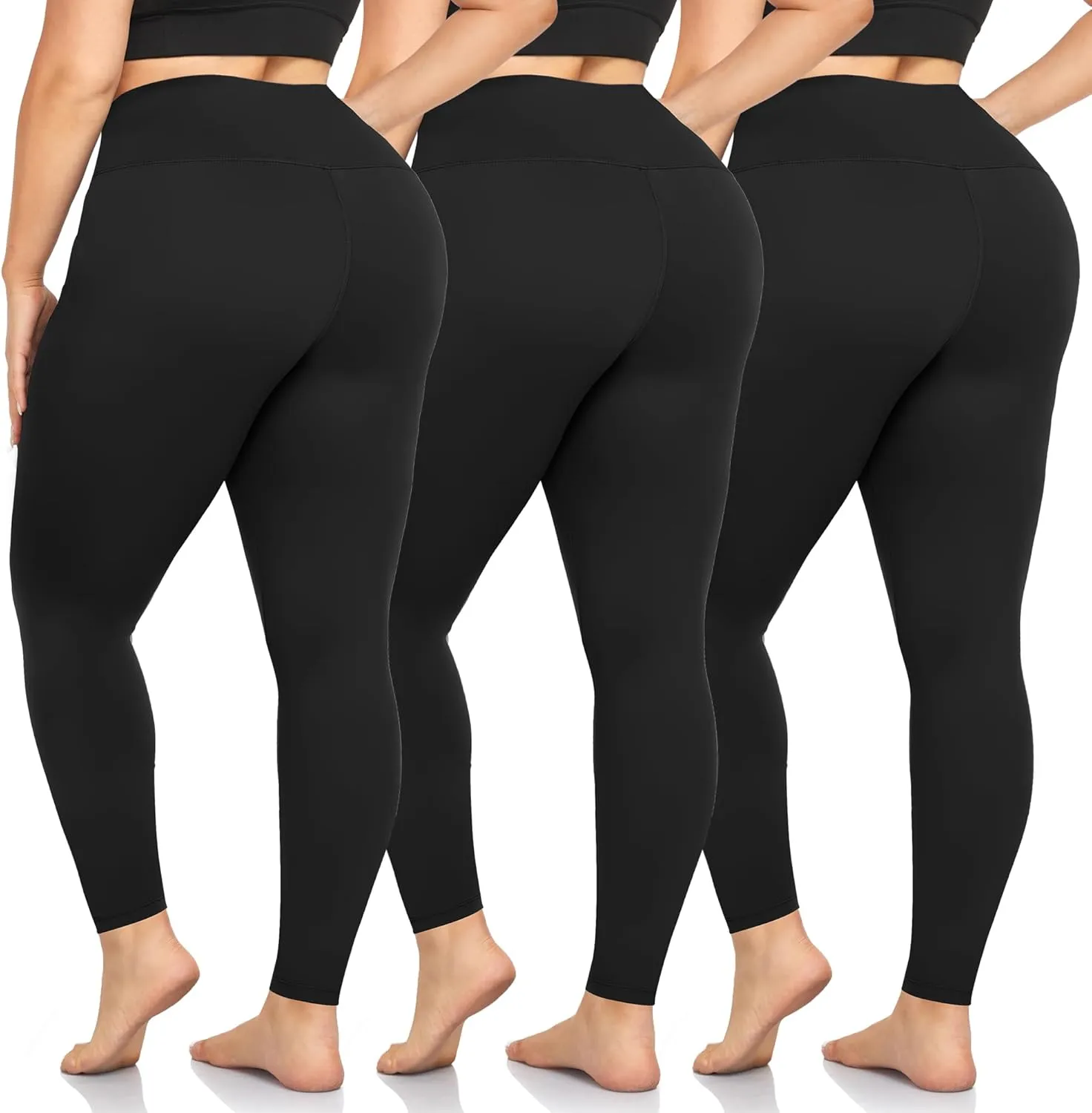 we fleece 3 Pack Plus Size Leggings for Women -Stretchy X-Large-4X Tummy Control High Waist Spandex Workout Yoga Pants
