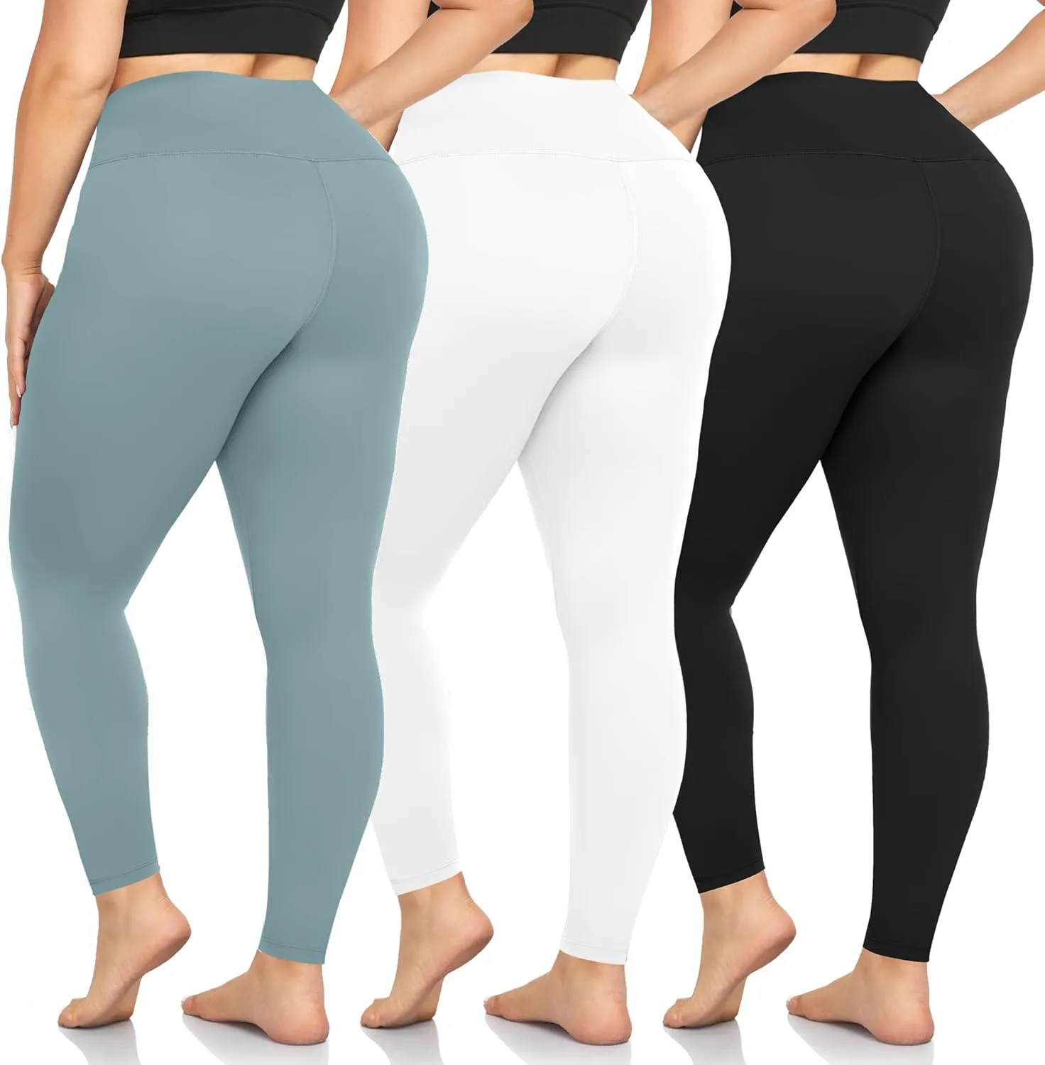 we fleece 3 Pack Plus Size Leggings for Women -Stretchy X-Large-4X Tummy Control High Waist Spandex Workout Yoga Pants