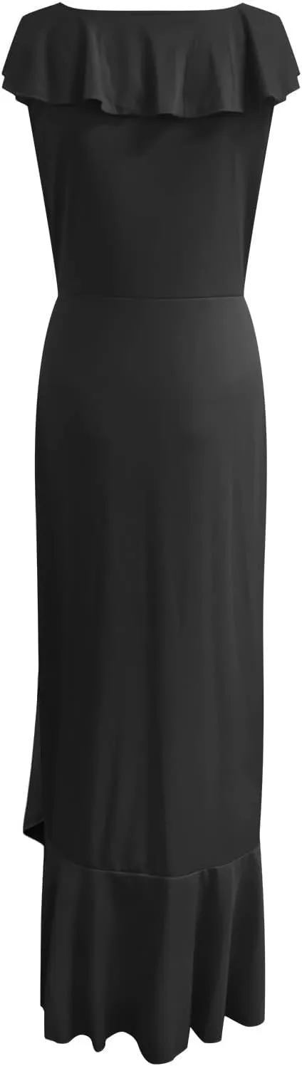 Wedding Guest Dresses for Women 2025 Elegant V Neck Ruffle Cocktail Dress Trendy Irregular Hem Maxi Formal Dress
