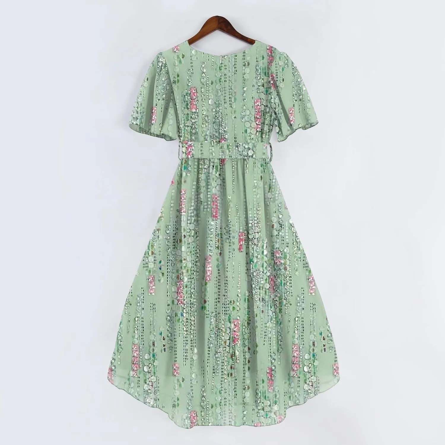 Wedding Guest Dress,Wrap Flowy Chiffon Dresses for Women Summer Sexy Womens Midi Dress with Sleeves Prom Cocktail