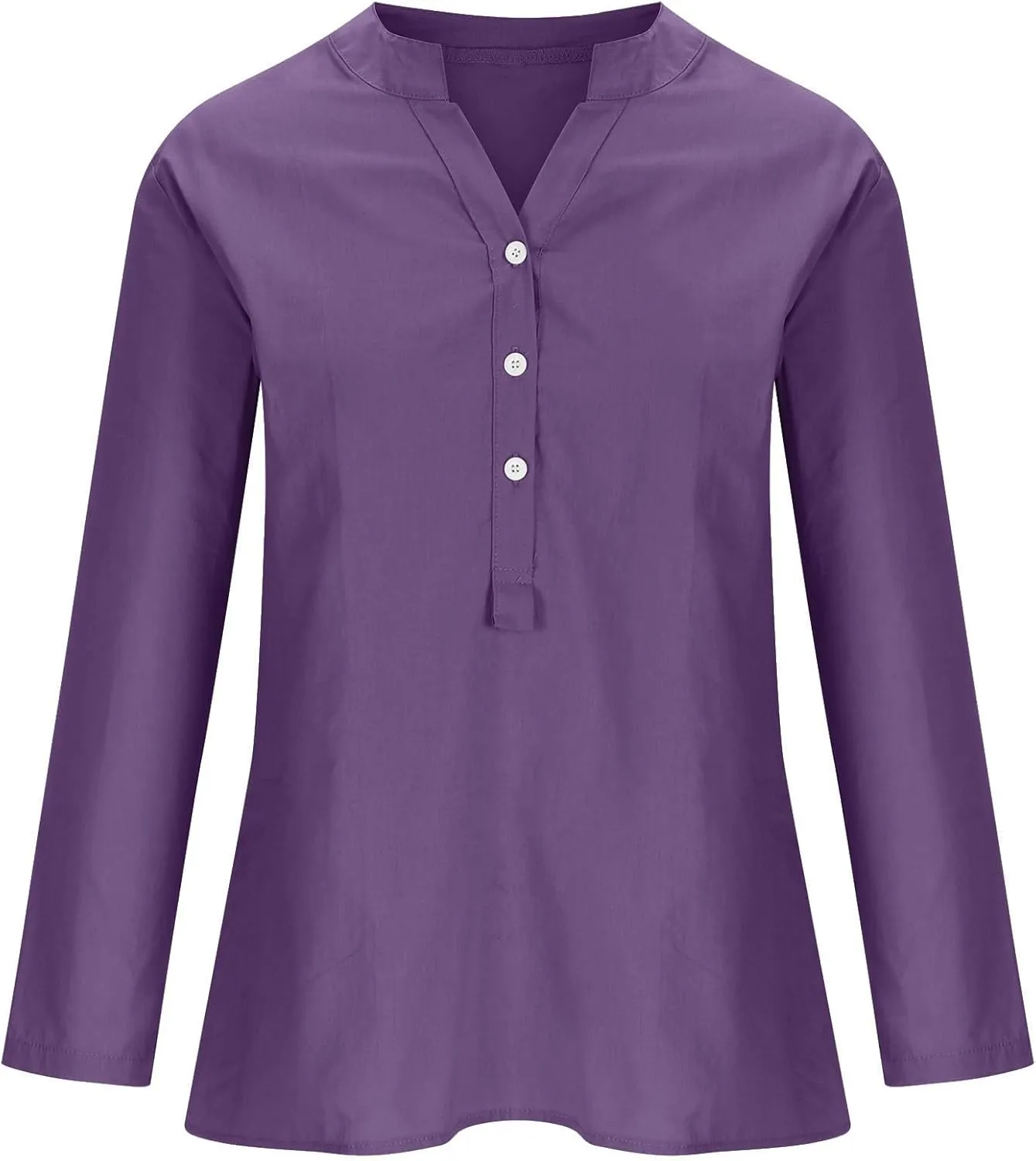 Women Button Up Shirts V Neck Long Sleeve Cotton Linen Summer Casual Fashion Blouse Tops Loose Tshirts