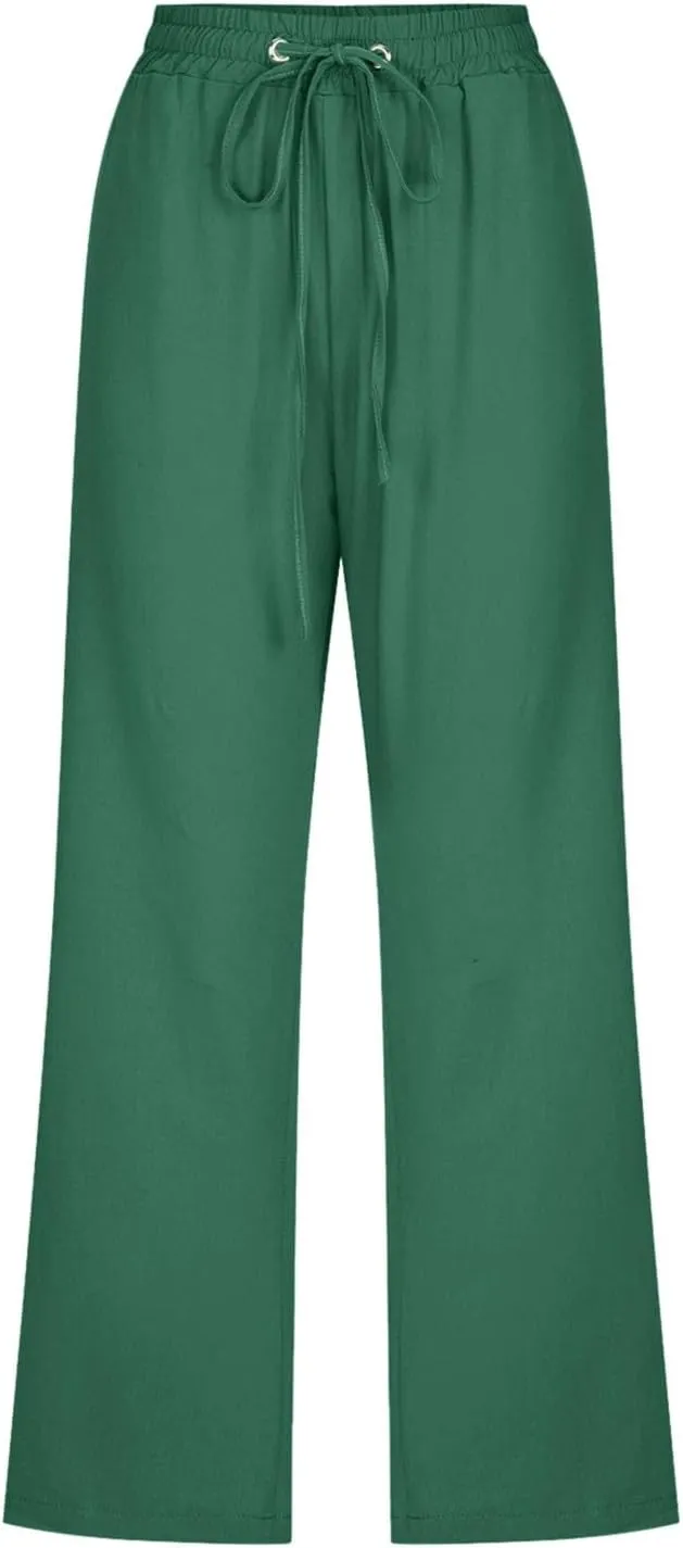 Women Capris Summer Cotton Linen Pants Casual Trendy Elastic Waisted Cropped Trouser Beach Outfits