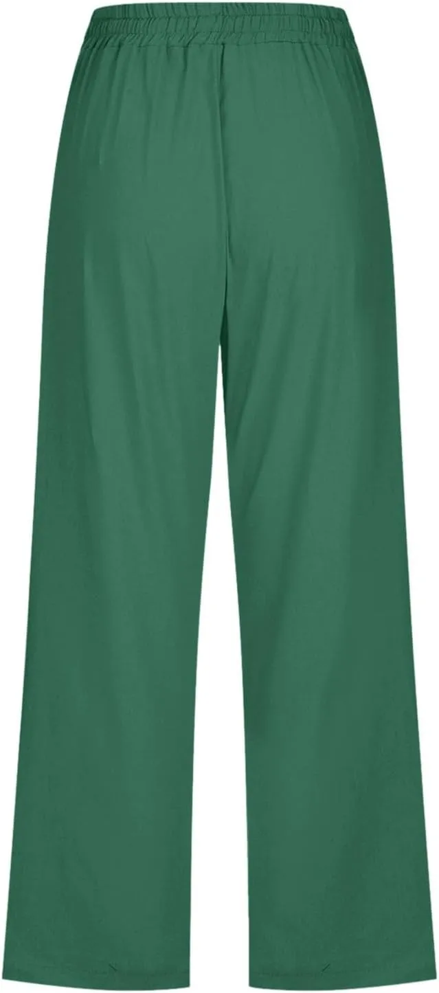 Women Capris Summer Cotton Linen Pants Casual Trendy Elastic Waisted Cropped Trouser Beach Outfits