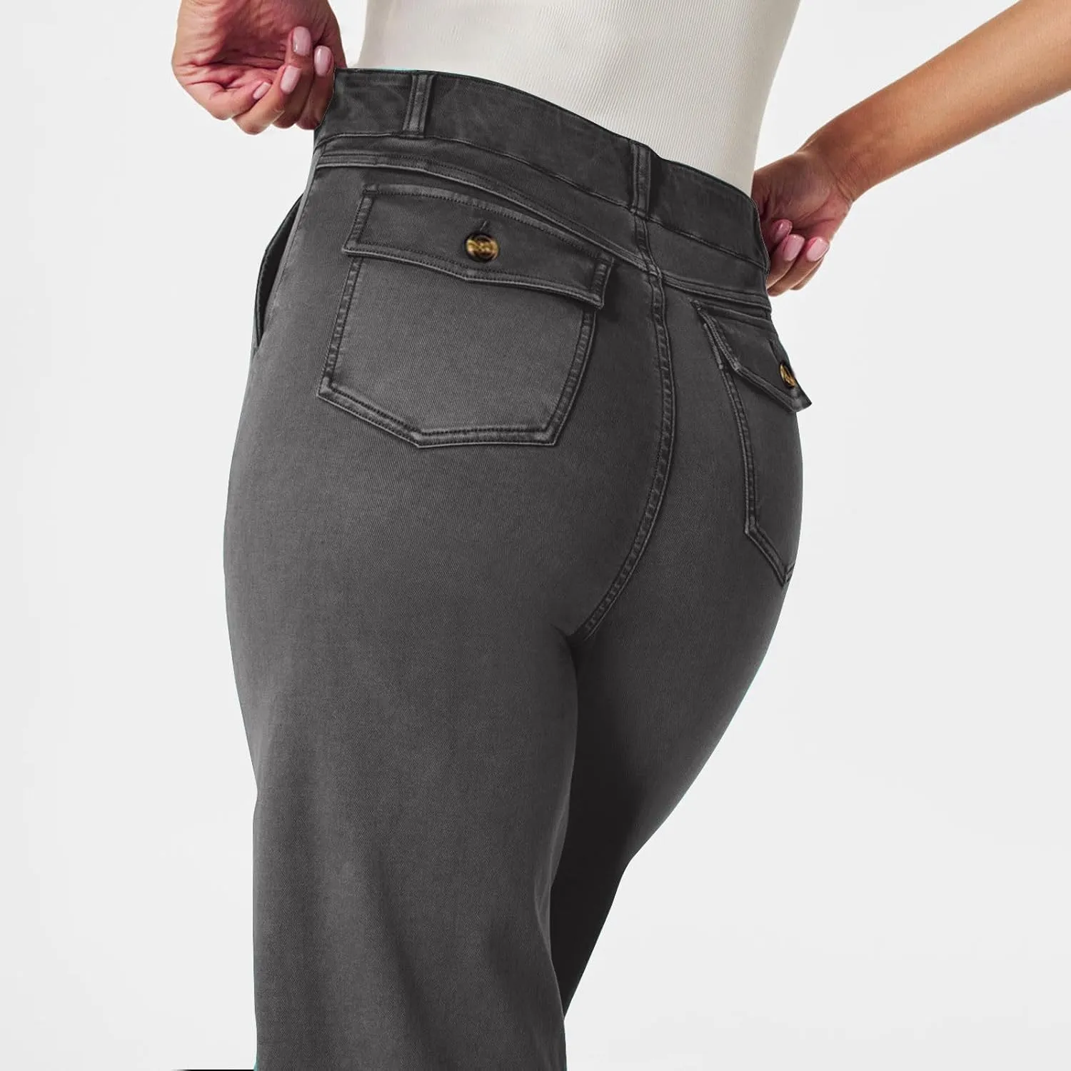Women Jeans Straight Leg Casual Solid Color Cropped Denim Pants High Waist Slim Fit Fall Winter Lounge Jean Pants