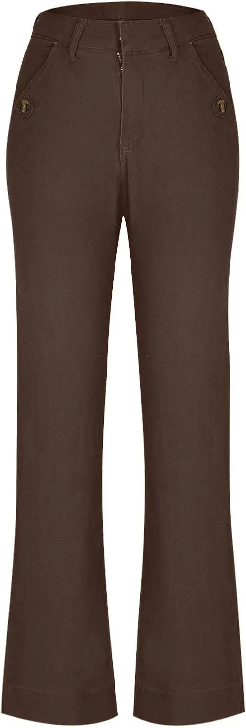 Women Jeans Straight Leg Casual Solid Color Cropped Denim Pants High Waist Slim Fit Fall Winter Lounge Jean Pants