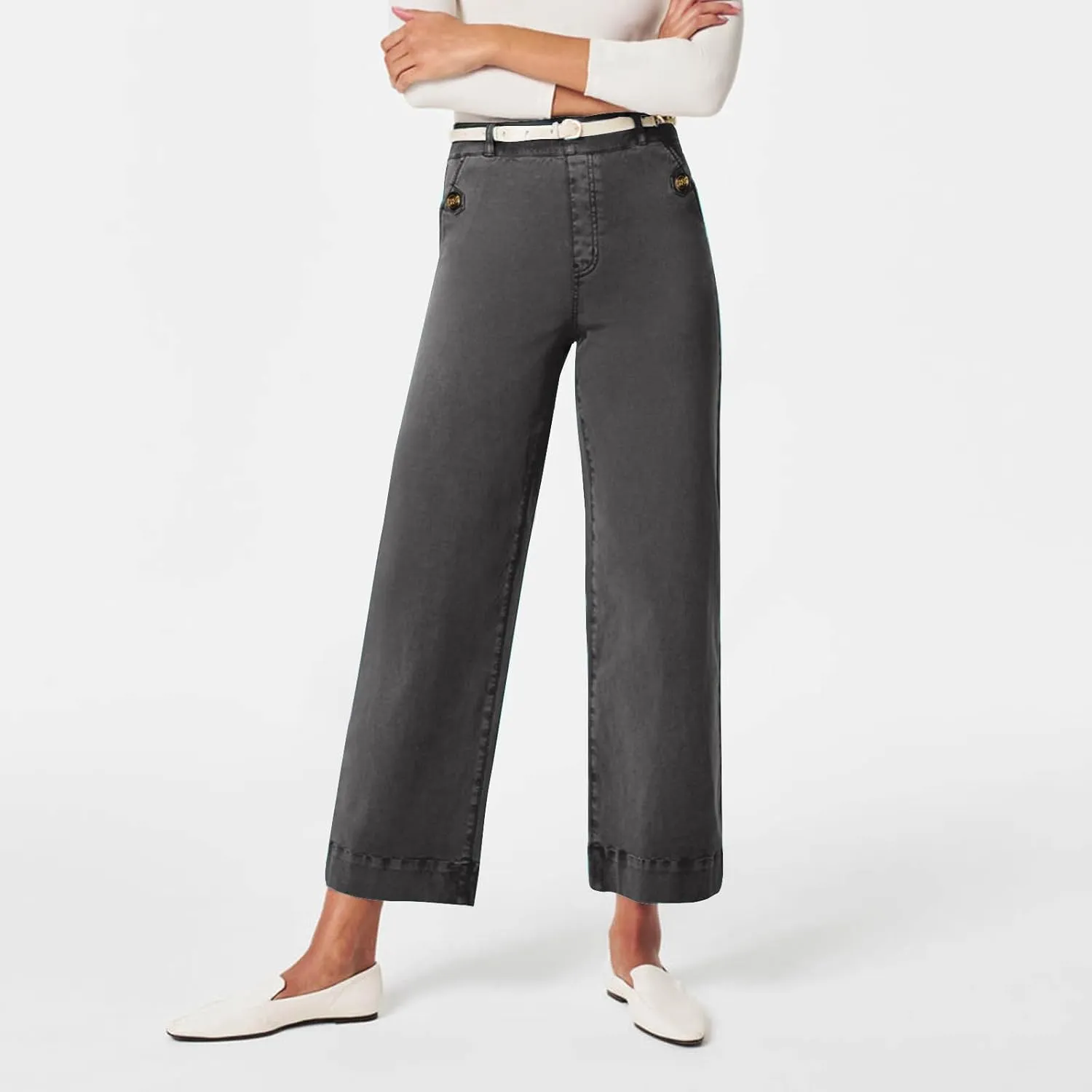 Women Jeans Straight Leg Casual Solid Color Cropped Denim Pants High Waist Slim Fit Fall Winter Lounge Jean Pants