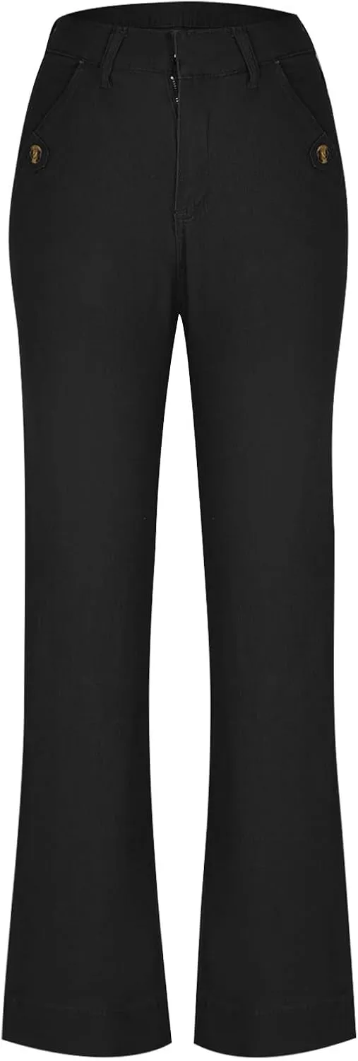 Women Jeans Straight Leg Casual Solid Color Cropped Denim Pants High Waist Slim Fit Fall Winter Lounge Jean Pants
