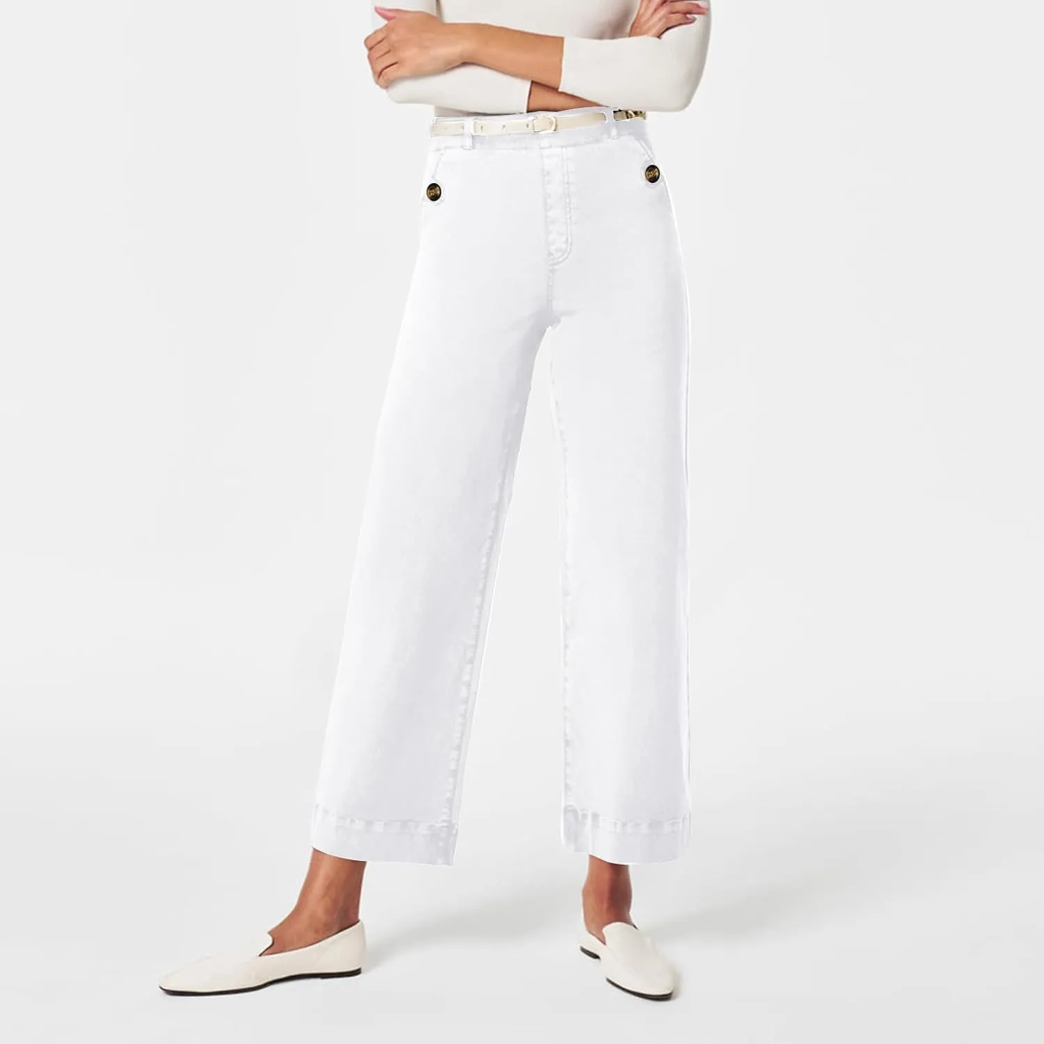 Women Jeans Straight Leg Casual Solid Color Cropped Denim Pants High Waist Slim Fit Fall Winter Lounge Jean Pants
