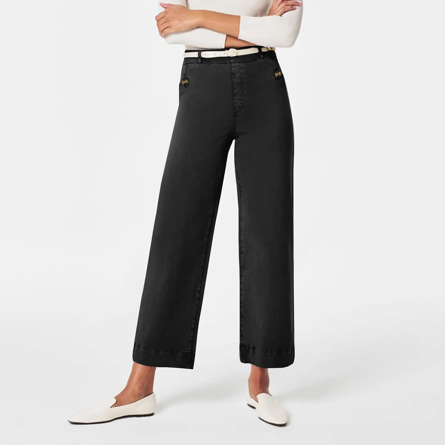 Women Jeans Straight Leg Casual Solid Color Cropped Denim Pants High Waist Slim Fit Fall Winter Lounge Jean Pants