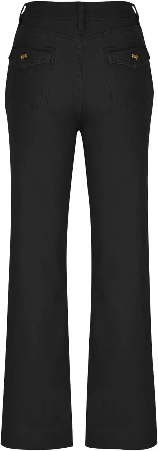 Women Jeans Straight Leg Casual Solid Color Cropped Denim Pants High Waist Slim Fit Fall Winter Lounge Jean Pants