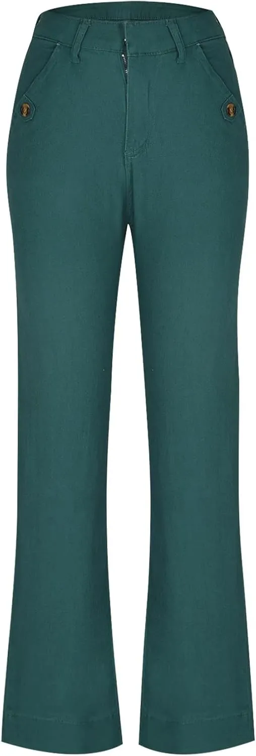 Women Jeans Straight Leg Casual Solid Color Cropped Denim Pants High Waist Slim Fit Fall Winter Lounge Jean Pants