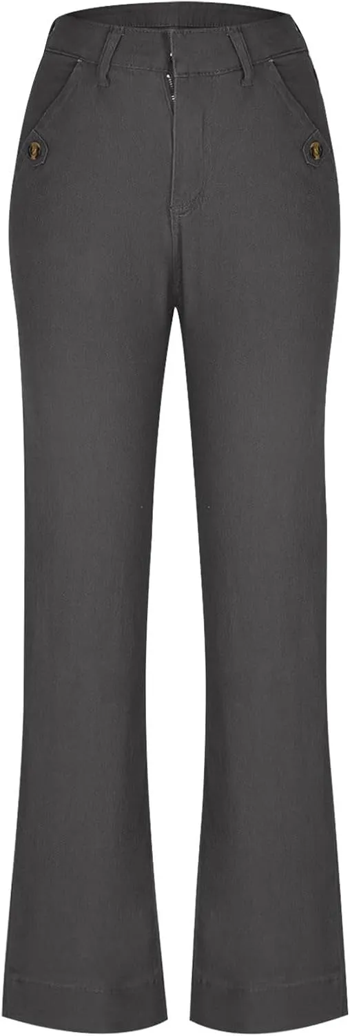 Women Jeans Straight Leg Casual Solid Color Cropped Denim Pants High Waist Slim Fit Fall Winter Lounge Jean Pants