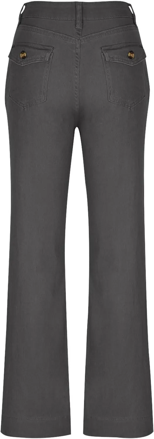 Women Jeans Straight Leg Casual Solid Color Cropped Denim Pants High Waist Slim Fit Fall Winter Lounge Jean Pants