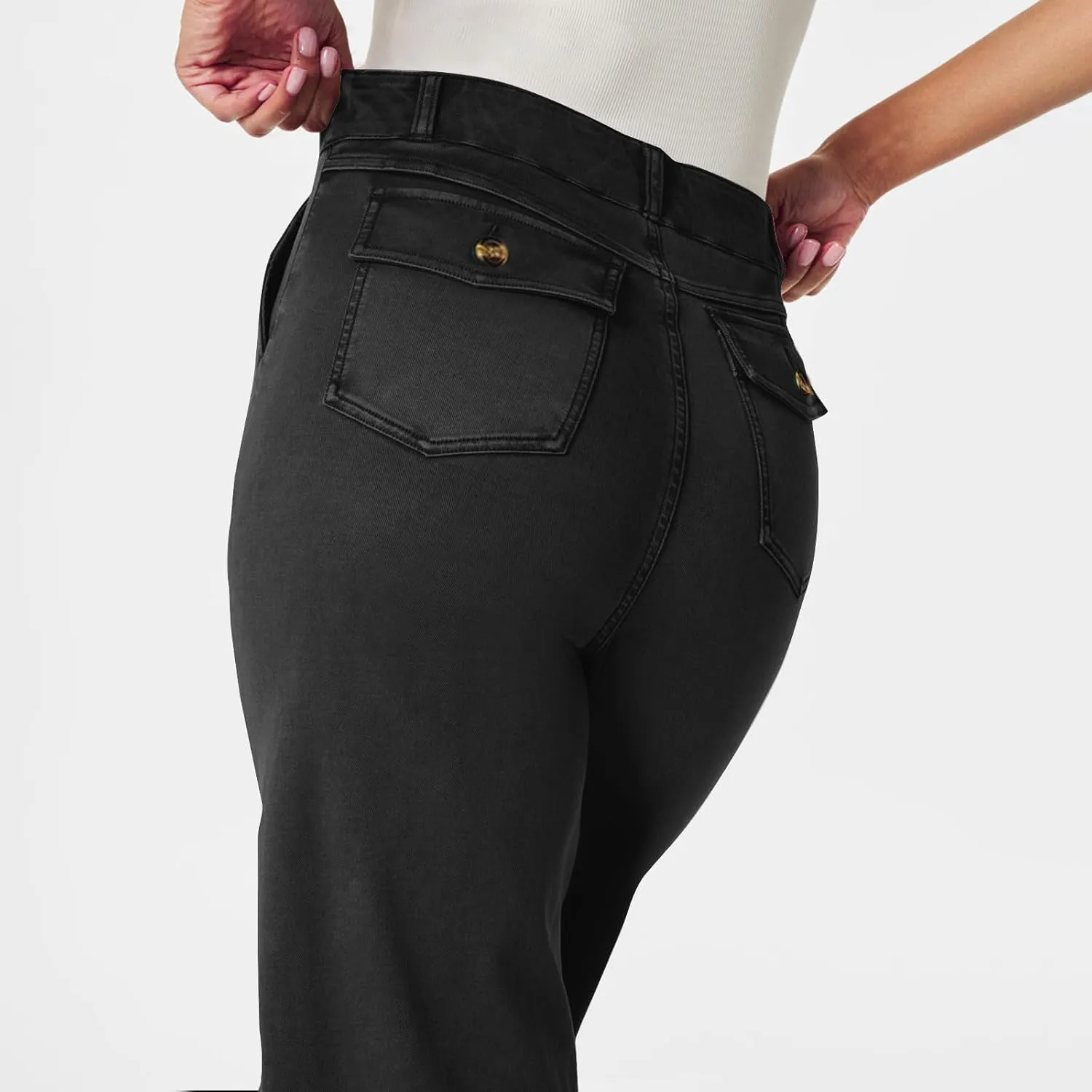 Women Jeans Straight Leg Casual Solid Color Cropped Denim Pants High Waist Slim Fit Fall Winter Lounge Jean Pants