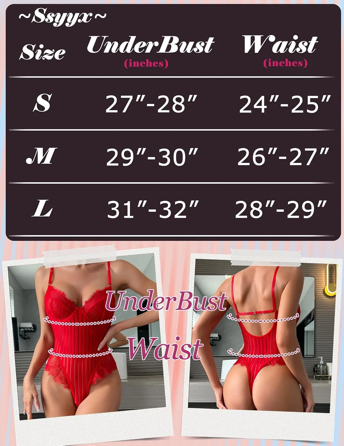 Women Lace Bodysuit Sexy Teddy Lingerie Body Suit Eyelash Trim Mesh Stripes 1 Piece Snap Crotch Tops