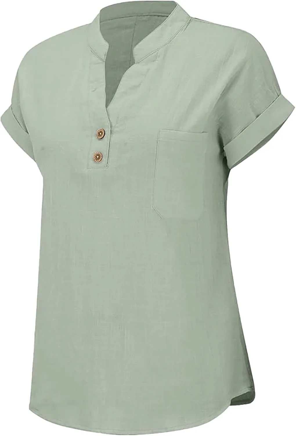 Women Linen Shirts Summer Cotton Linen Buttons Long Sleeve T-Shirt Casual Loose Fit Henley Crew Neck Tee Top