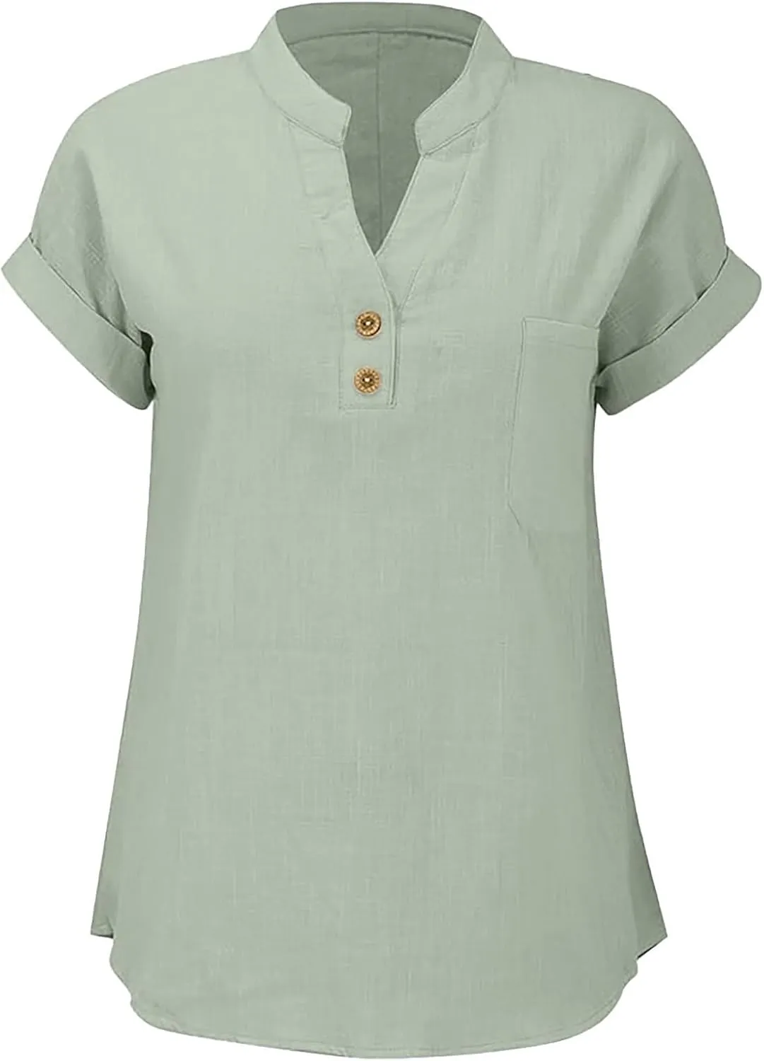 Women Linen Shirts Summer Cotton Linen Buttons Long Sleeve T-Shirt Casual Loose Fit Henley Crew Neck Tee Top