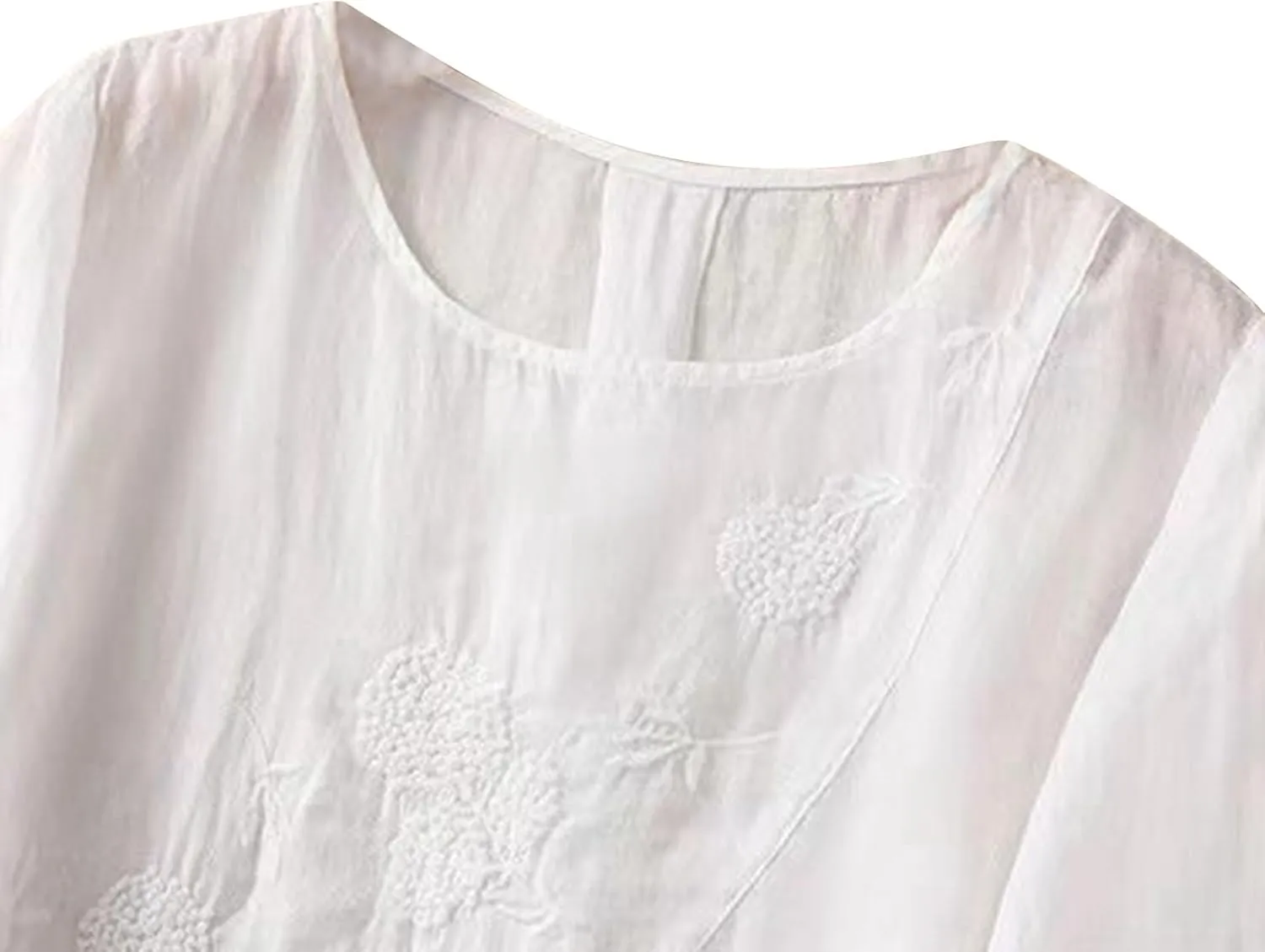 Women Linen Shirts Summer Cotton Linen Buttons Long Sleeve T-Shirt Casual Loose Fit Henley Crew Neck Tee Top