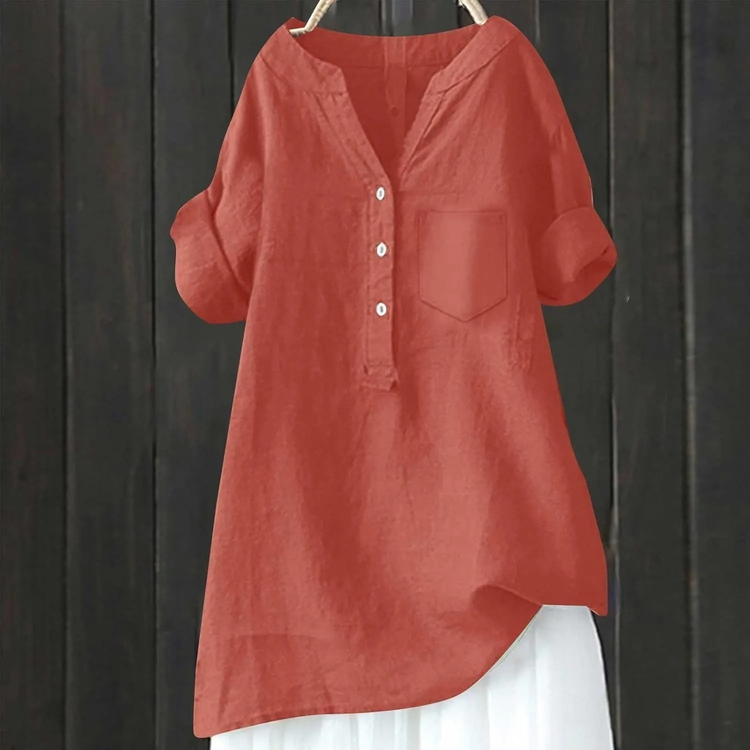 Women Linen Shirts Summer Linen Plain Solid Long Sleeve T Shirts Casual Loose Dressy Crewneck Tee Shirts