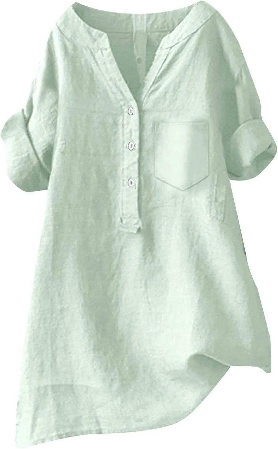 Women Linen Shirts Summer Linen Plain Solid Long Sleeve T Shirts Casual Loose Dressy Crewneck Tee Shirts