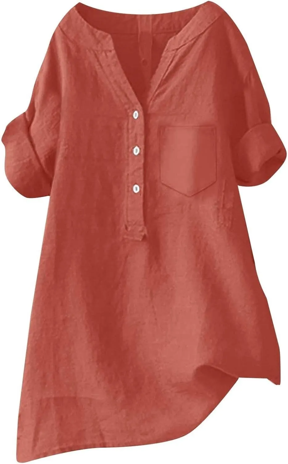 Women Linen Shirts Summer Linen Plain Solid Long Sleeve T Shirts Casual Loose Dressy Crewneck Tee Shirts