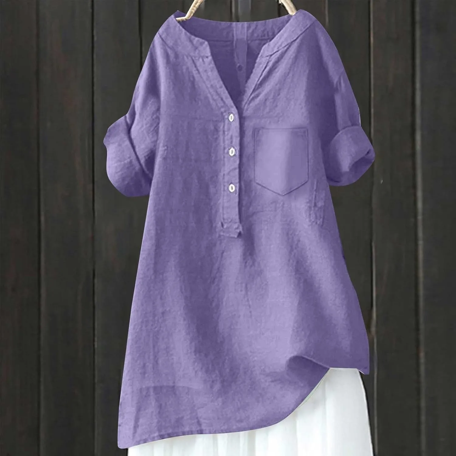Women Linen Shirts Summer Linen Plain Solid Long Sleeve T Shirts Casual Loose Dressy Crewneck Tee Shirts