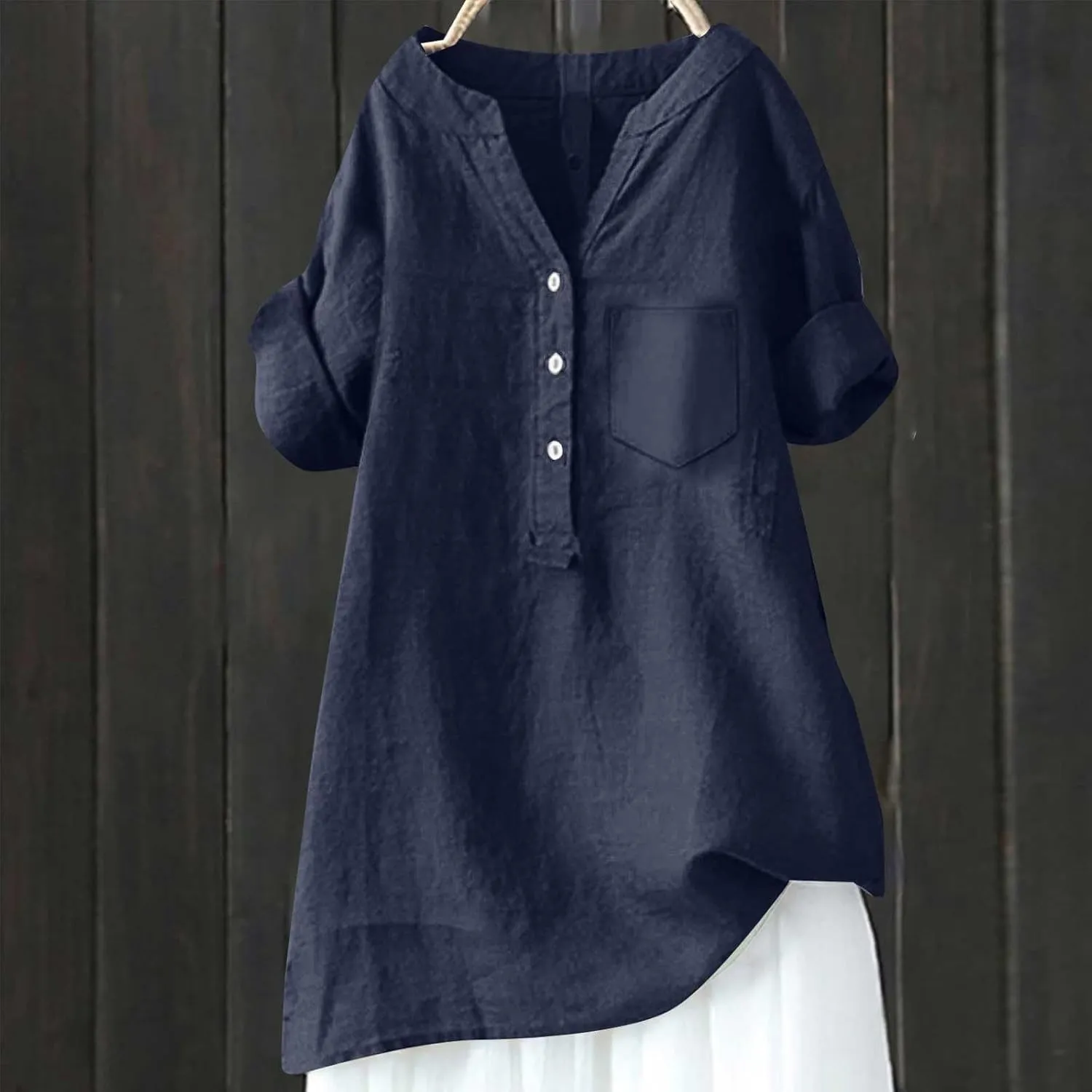 Women Linen Shirts Summer Linen Plain Solid Long Sleeve T Shirts Casual Loose Dressy Crewneck Tee Shirts
