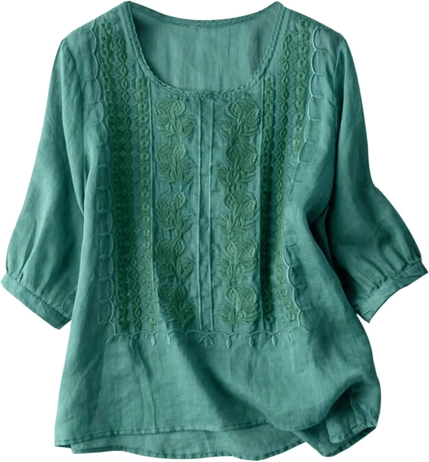 Women Linen Shirts V Neck Button Blouse Lapel Collar Basic Tee Shirt Long Sleeve Loose Fit Tunics Top