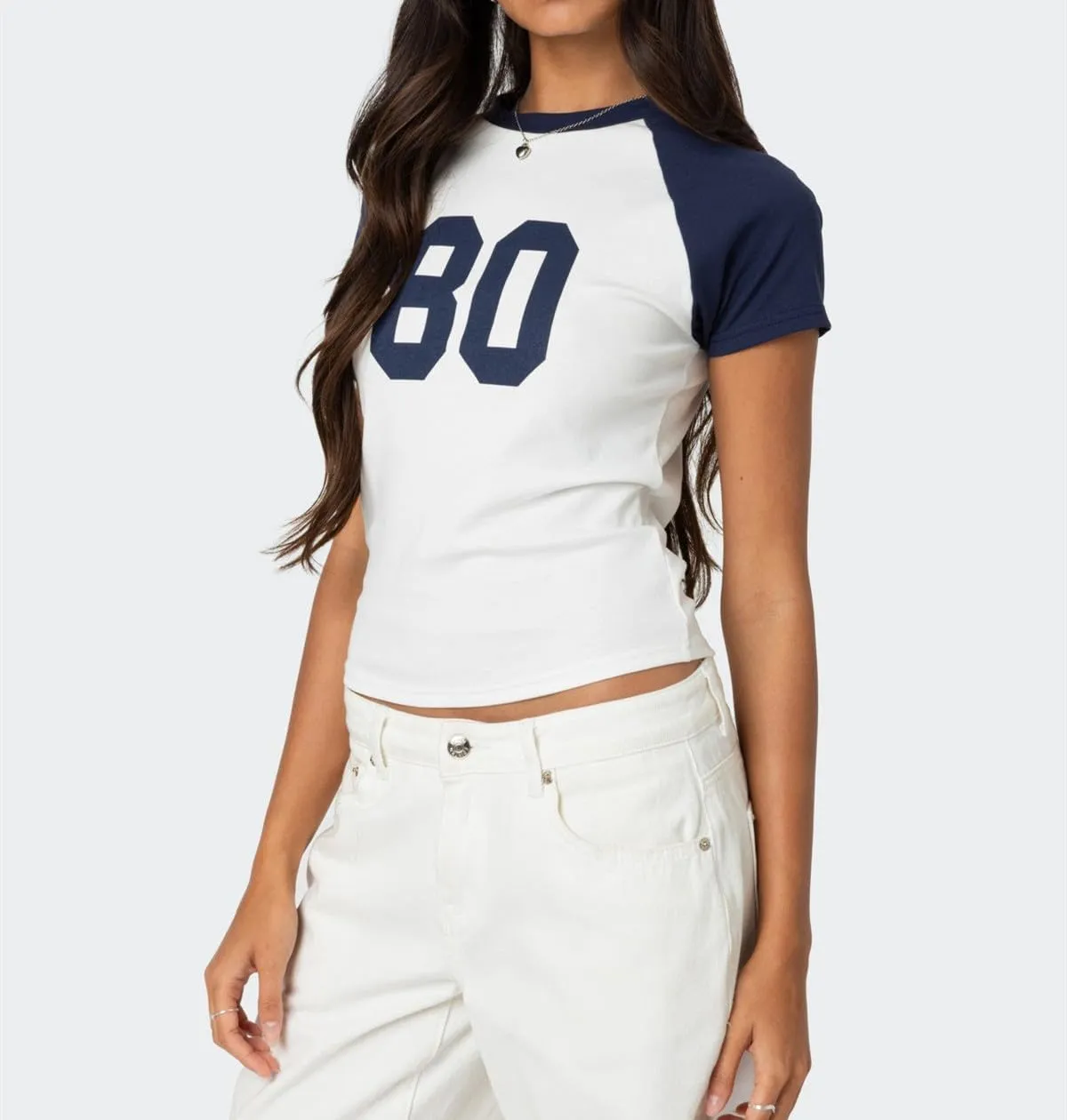 Women Number Baby Tees Short Sleeve Jersey Crop Top Slim Fit Crewneck Shirt Y2k Graphic T-Shirt Vintage Summer Top