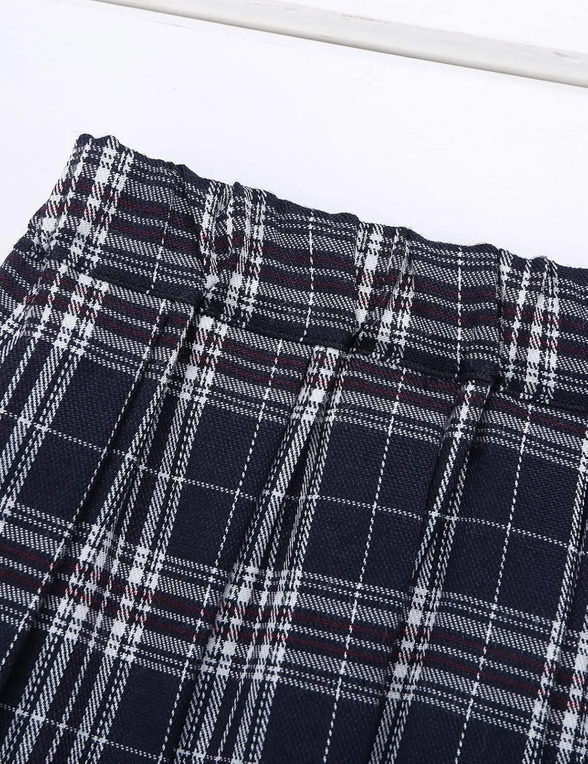 Women Plaid Mini Pleated Skirts Elastic Waist Lingerie Miniskirts Fancy Crossdress Clubwear
